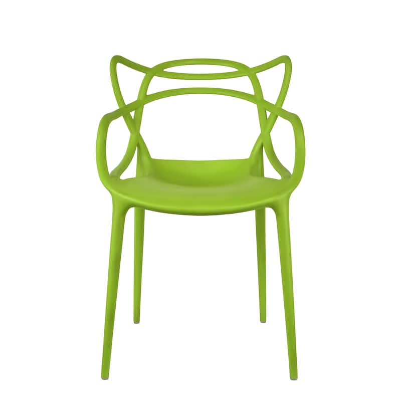 Set of 4 Modern Stackable Dining Chairs, Contemporary Plastic Patio Chair for Indoor Kitchen or Outdoor use, Green