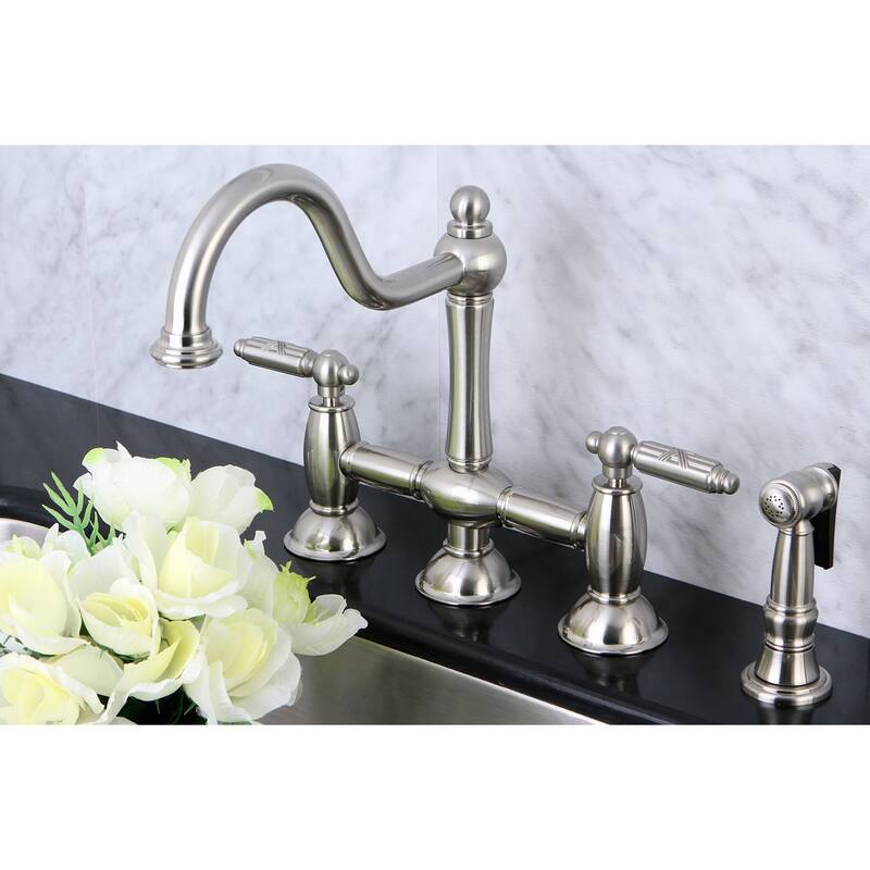 Kingston Brass Restoration Bridge Kitchen Faucet with Brass Sprayer