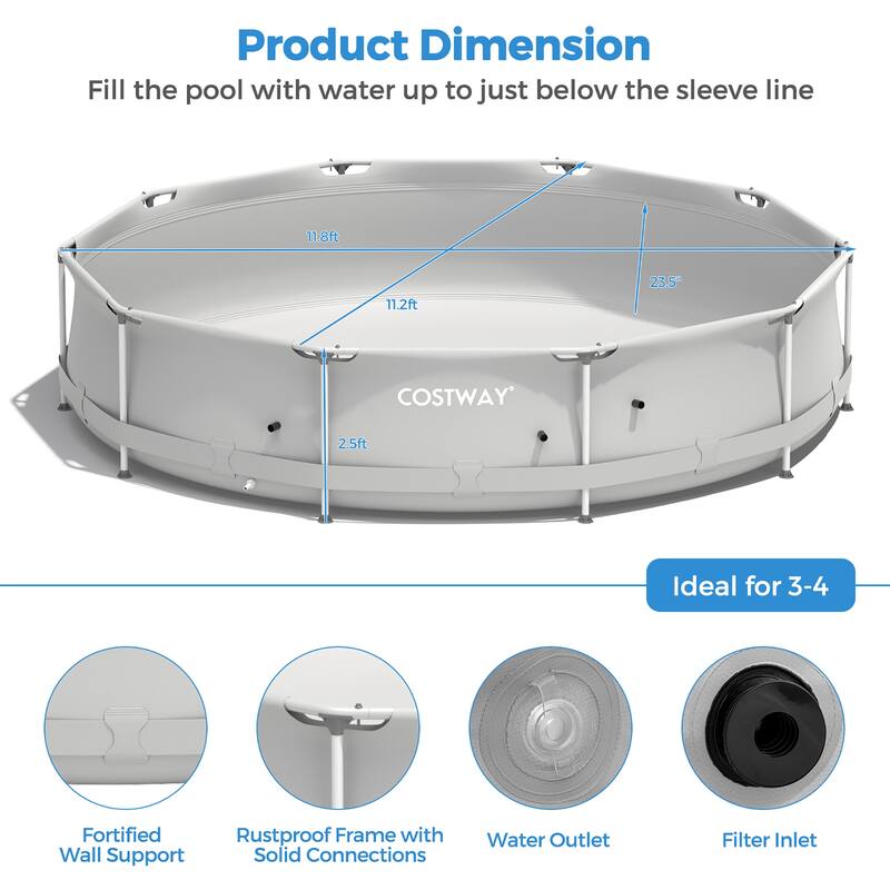 Round Above Ground Swimming Pool Patio Frame Pool W/ Pool Cover