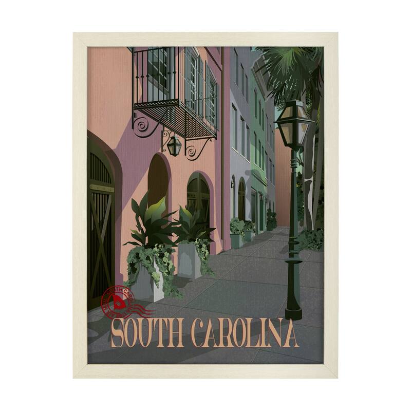 South Carolina Go USA by Mercana Studio a Hand Embellished Framed Art Print Series - 33 x 43 - Brown