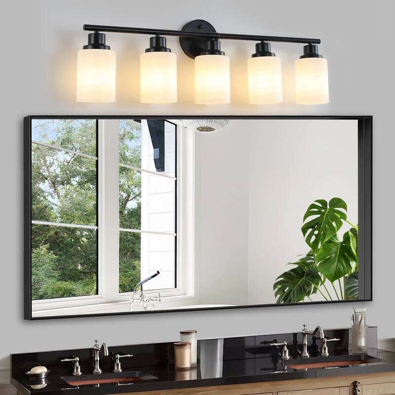 31" Modern 5-Light Vanity Wall Sconce, with Frosted Glass Shades for Bathroom or Hallway Lighting (No Bulbs)