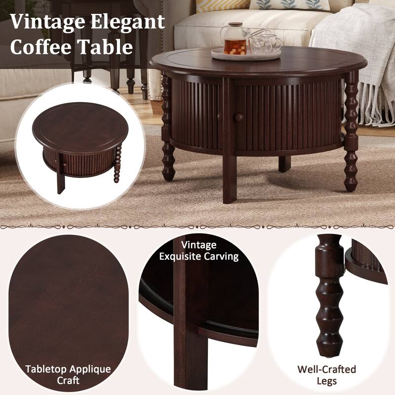 Vintage Round Coffee Table with Storage