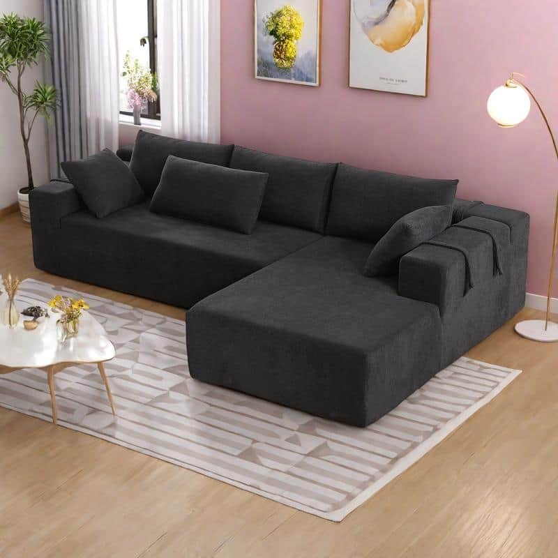 108" Chenille Modular L-Shaped Sectional Sofa with 6 Pillows, Right Chaise & No-Assembly Design