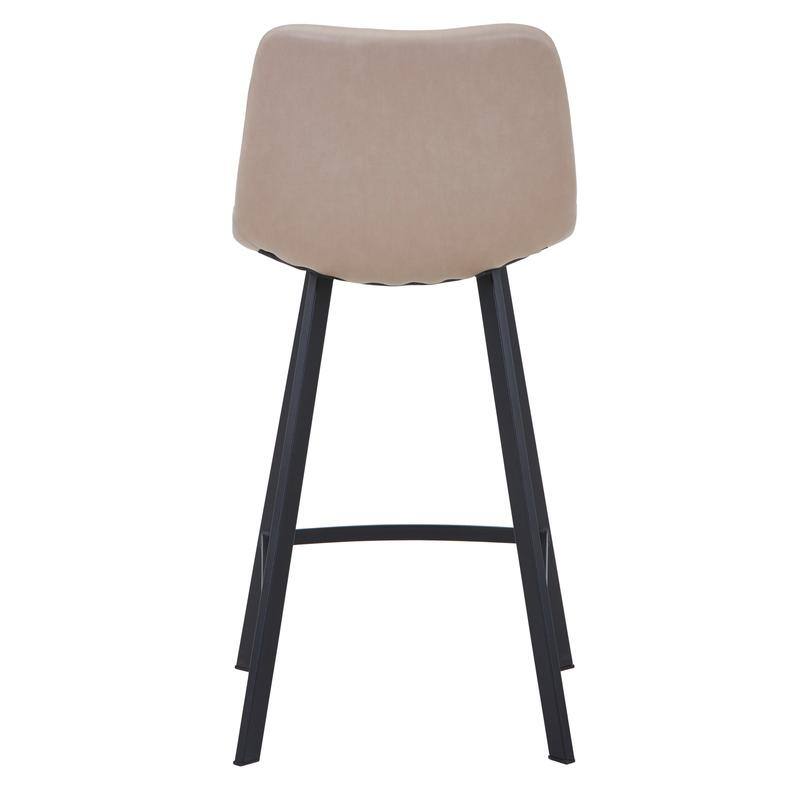 Elland Modern Minimalist Leather Upholstered Bar Stool with Accent Black Metal Base and Back Support for Home Bar or Kitchen