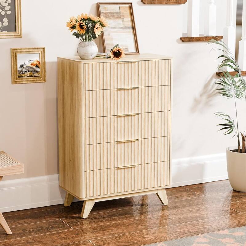 5 Drawer Grille Chest Oak Tone P2 Particleboard Density Board 30x15.6x44.9 inches