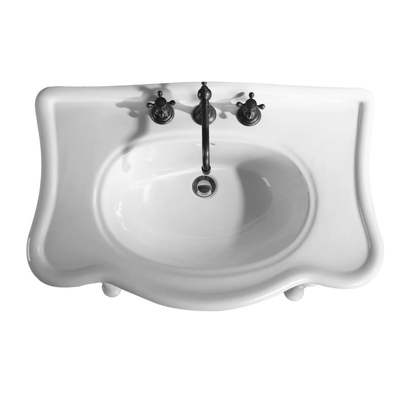 Jasmine White Porcelain Wall Mount Console Sink 2 Spindle Pedestal Leg With Overflow and Widespread Faucet Holes