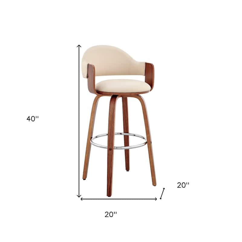 HomeRoots 30" Cream and Brown Fabric Low Back Bar Height Swivel Bar Chair