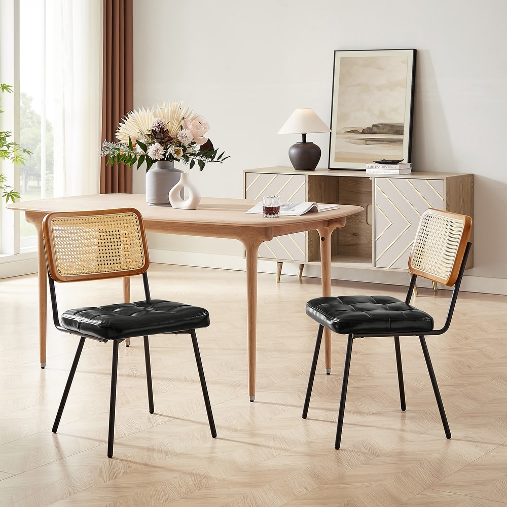 Art Leon Cane Back Faux Leather Accent Dining Chair (Set of 2)