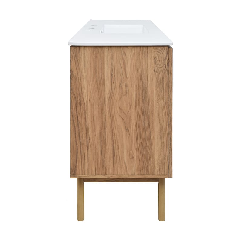 Classe 48 In. Brown Oak Bathroom Vanity With White, 3-Hole Ceramic Sink Top