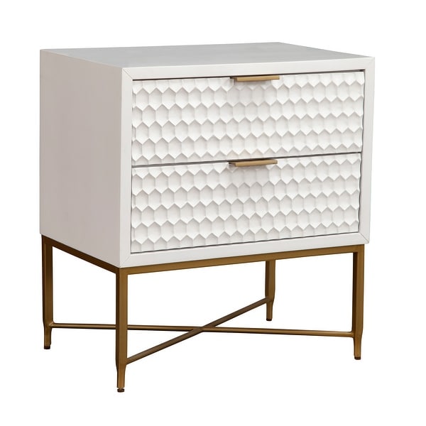 Origins by Alpine White Pearl Wood 2 Drawer Nightstand in White