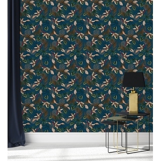 Dark Blue Wallpaper with Leaves - Bed Bath & Beyond - 35646646