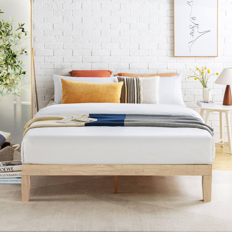 12" Classic Solid Wood Platform Bed Frame - White Wash - King