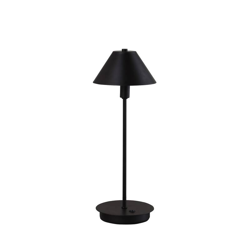 HomeRoots 18" Black Metal Bedside Table Lamp With Black Cone Shade - Small