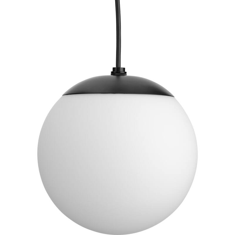 Atwell Collection Matte Black and Opal Glass Globe Small Hanging Pendant Light - 8 in x 8 in x 8.5 in