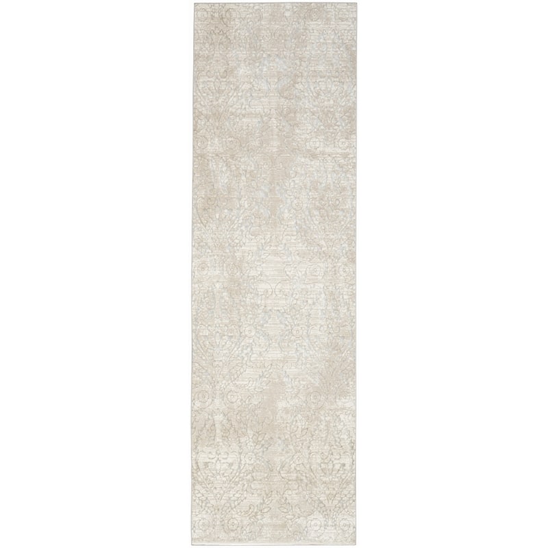 Nourison Iliana Indoor only Grey Damask Area Rug - 2' 3" x 7' 6" - Beige/Grey - Runner