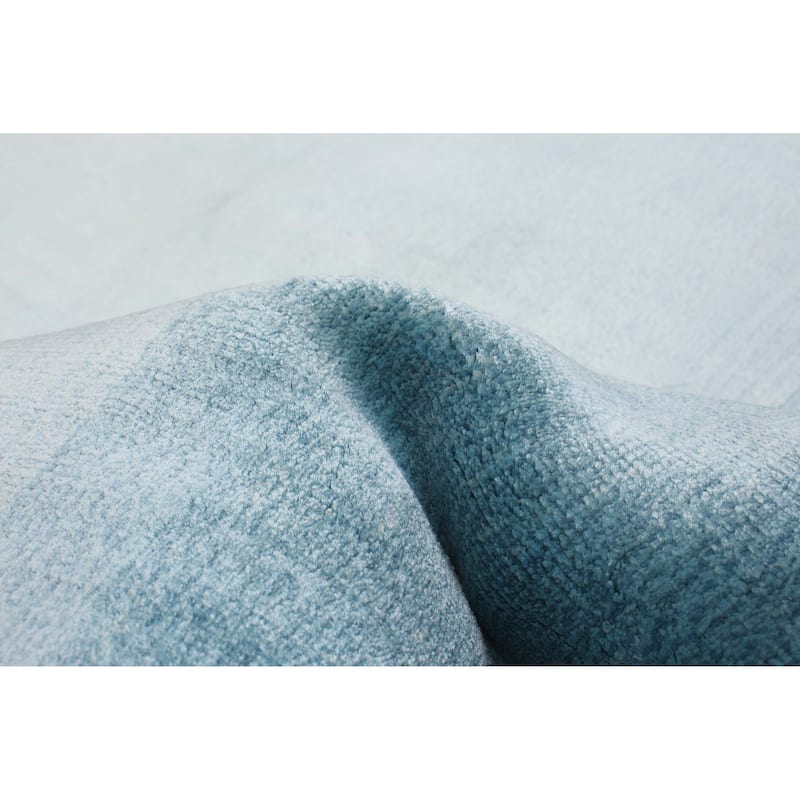 ECARPETGALLERY Hand Loomed Shimmer Turquoise Viscose Rug - 8'1 x 9'6