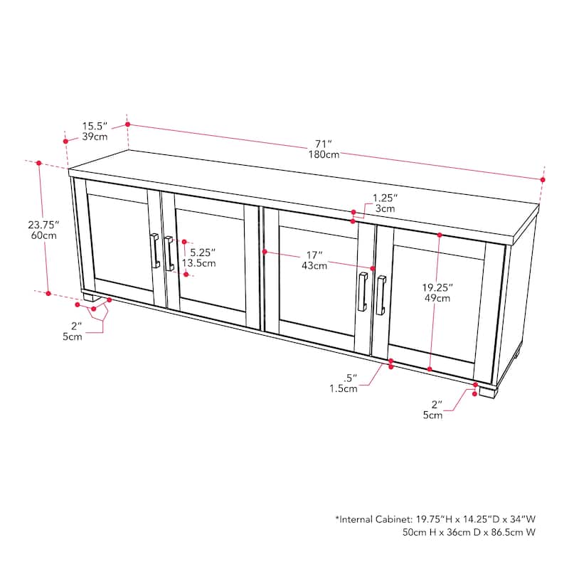 71-Inch Wide TV Stand with Storage Doors, TVs up to 85"
