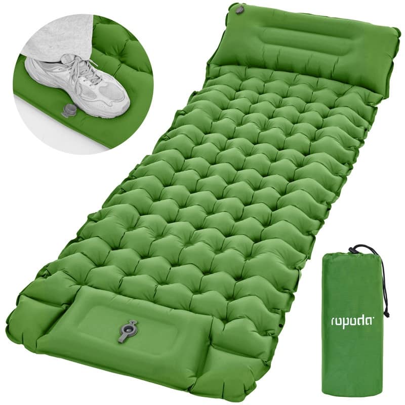Camping Inflatable Sleeping Pad With Pillow Foot Pump & Carry Bag