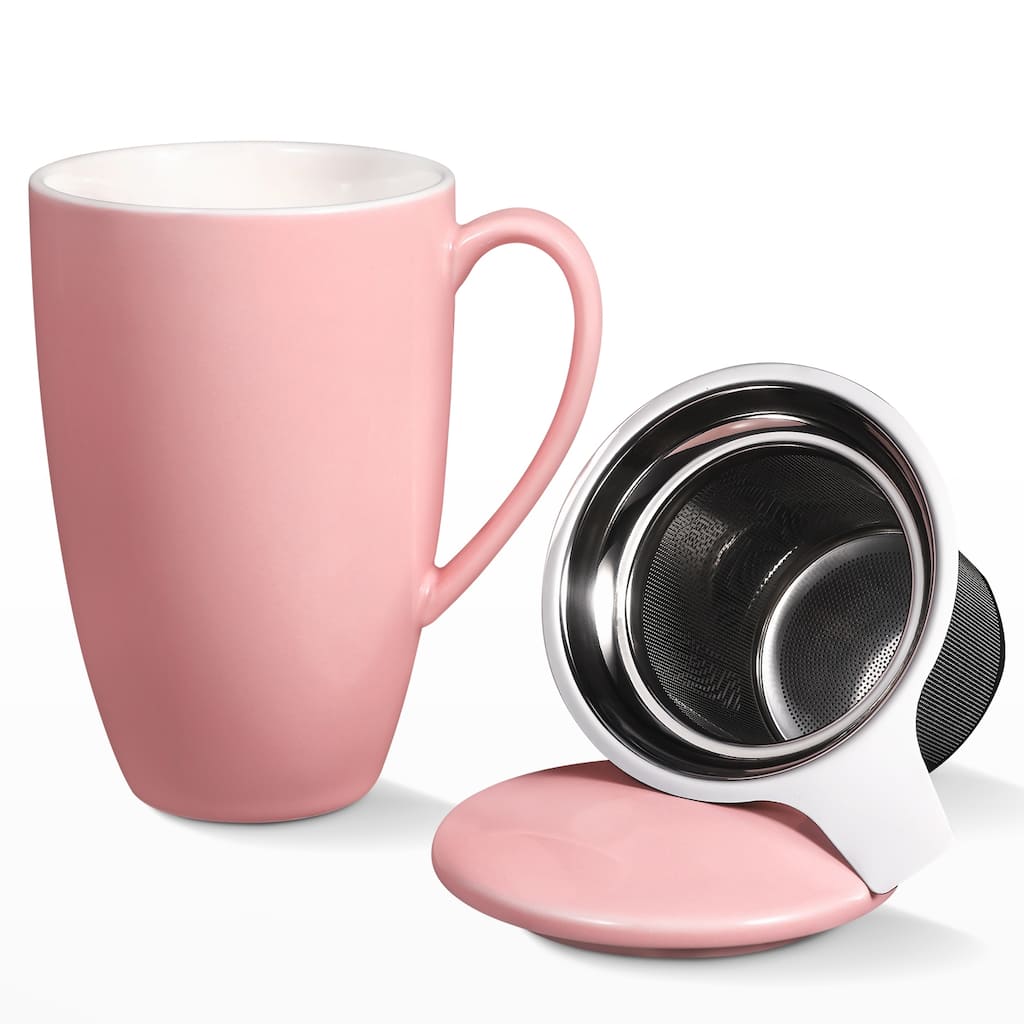 Porcelain Tea Mug with Infuser and Lid, 16 ounces