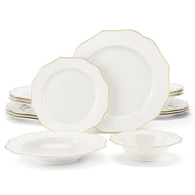 MALACASA 16-Piece New Bone China Dinnerware Set, Service for 4