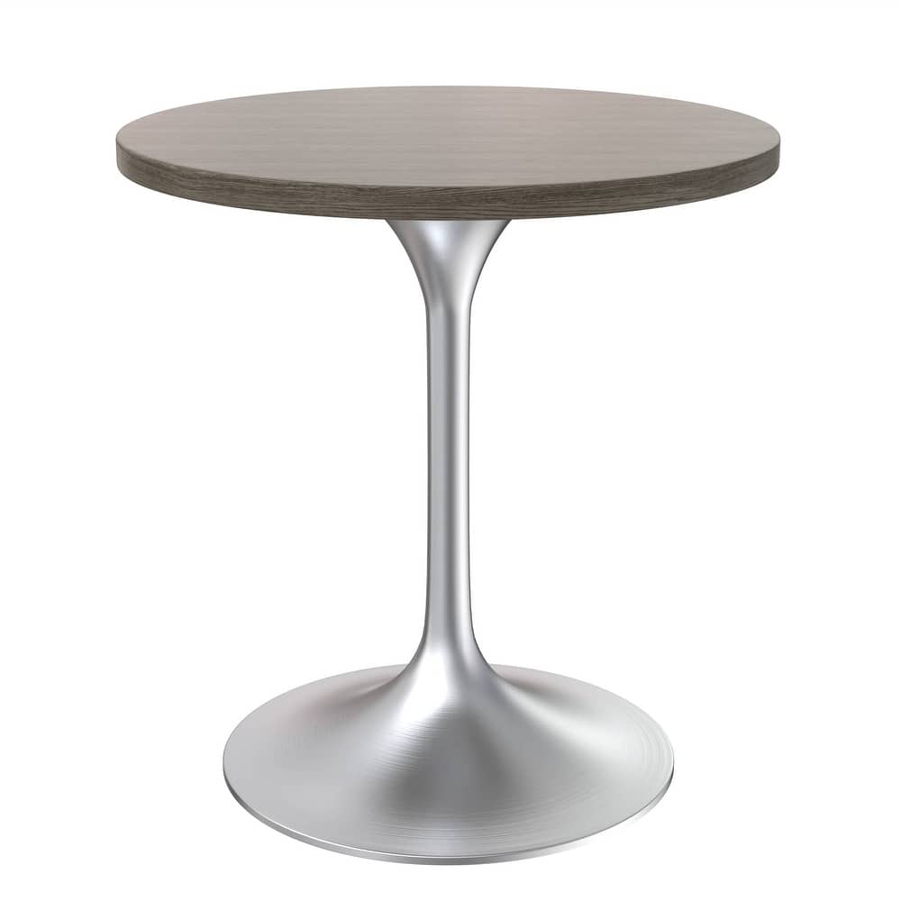 Verve Series 27" Round Dining Table with MDF Wood Tabletop and Brushed Chrome Metal Base for Kitchen and Dining Room