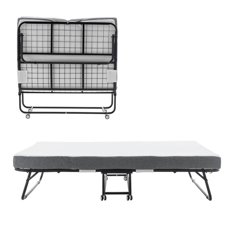 Portable Folding Guest Bed with Mattress, Rollaway Cot on Wheels, 31–45 Inch Sizes