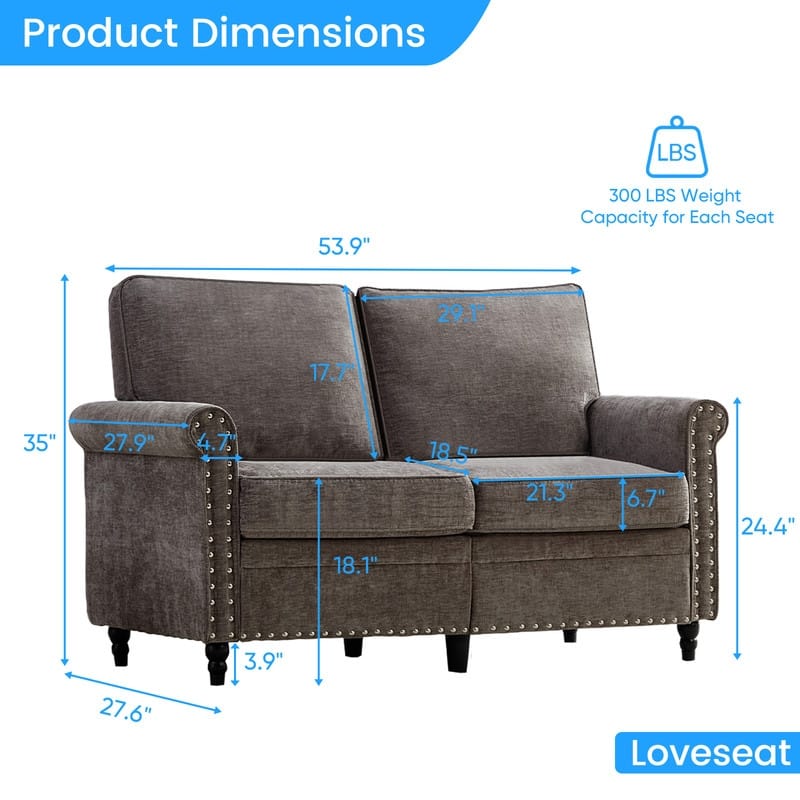 Mixoy 53.9''Chenille Living Room Sofa,Modern 2-Seater Sofa Couch,Loveseat Sofa with Unique Riveted Look