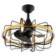 preview thumbnail 1 of 6, Kenton 21 in. Black and Satin Brass Fandelier Ceiling Fan, Black Blades, Dimmable LED Light Kit, Remote, Metal Wire Cage Shade 21-in W x 17.75-in H x 21-in D - Black and Satin Brass