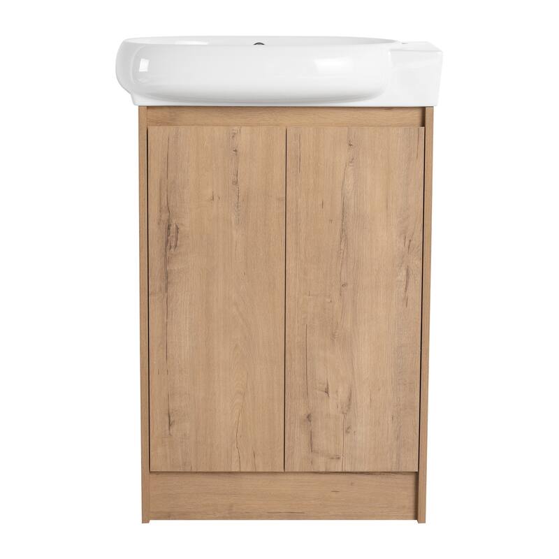 Compact Bathroom Vanity with Sink, Oval Single Ceramic Sink Bathroom Cabinet for Small Bathroom