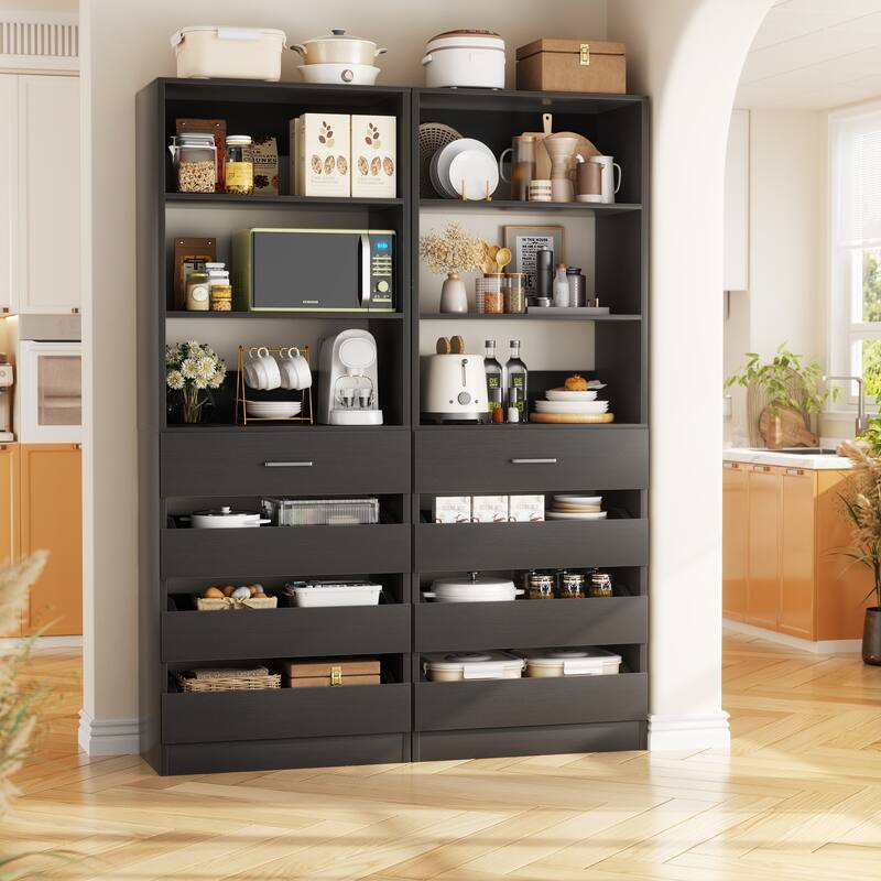 21.3'' W Closet System with 4 Wooden Drawers, 1.78FT Walk-in Closet Organizer Wardrobe with Adjustable Open Shelves