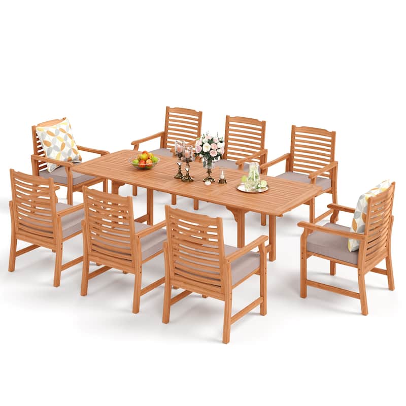 MAISON ARTS Outdoor 7/9-Piece Solid Acacia Wood Dining Set, Expandable Dining Table and 6/8 Wood Dining Chairs