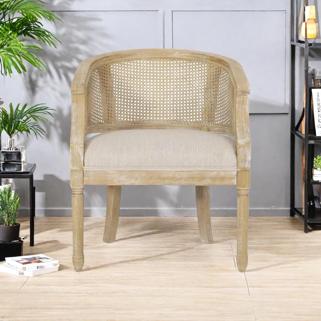 Rubber Wood Accent Chair with Cane Webbing, French Country Design and 300lb Weight Capacity