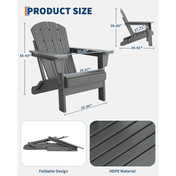 dimension image slide 2 of 4, Folding Adirondack Chair, Outdoor Wooden Lounge Chair, Modern Lounger Adirondack Chair Ergonomic Extended Backrest