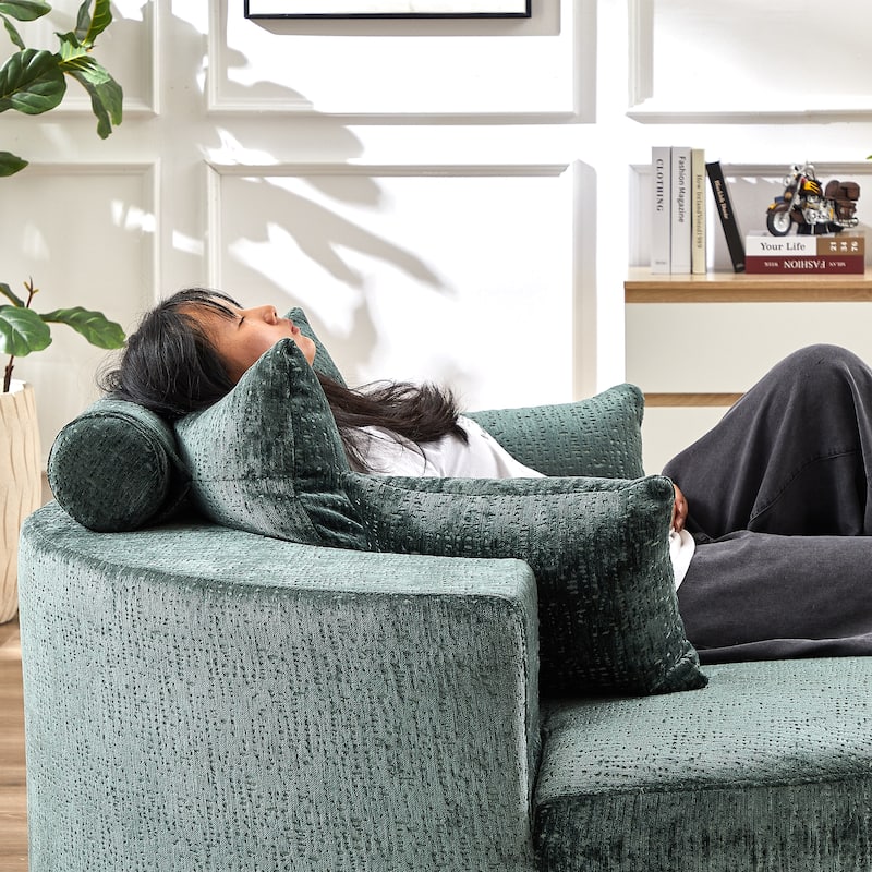 Green Round Chenille Single Sleeper Sofa with Backrest Pillow
