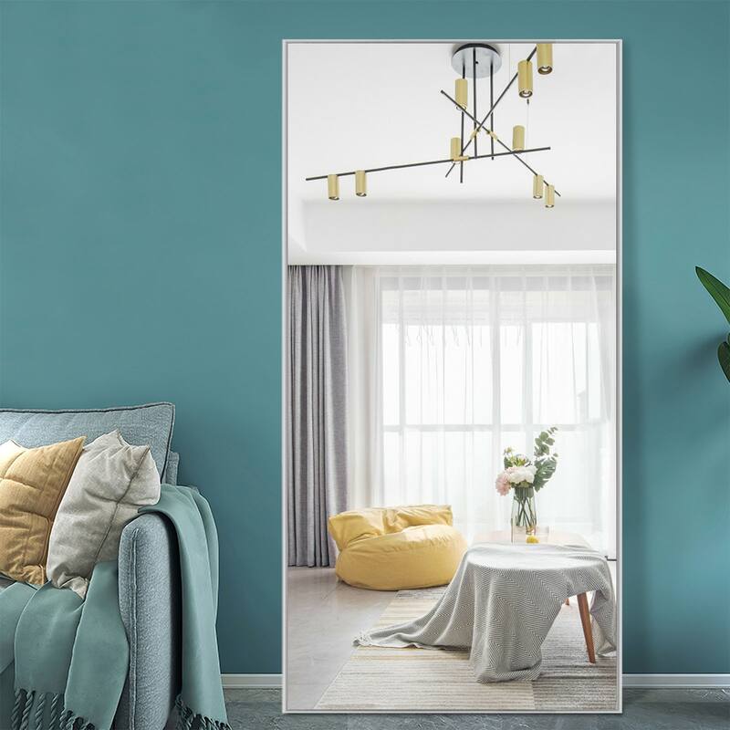 Modern Aluminum Alloy Thin Framed Full Length Floor Mirror - 70x30 - sand grey