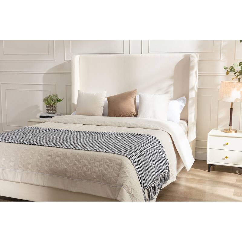 Elegant Upholstered Bed with Wingbacks and No Box Spring for Relaxing