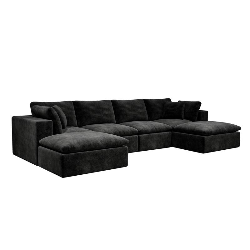 U-Shaped Modular Sectional Sofa, Plush Corduroy Upholstered Cloud Couch, Compressed Sofa with Reversible Chaise Lounge