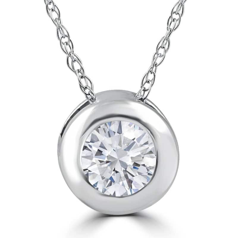 1/3ct Round Bezel Solitaire Diamond Pendant Necklace White Gold
