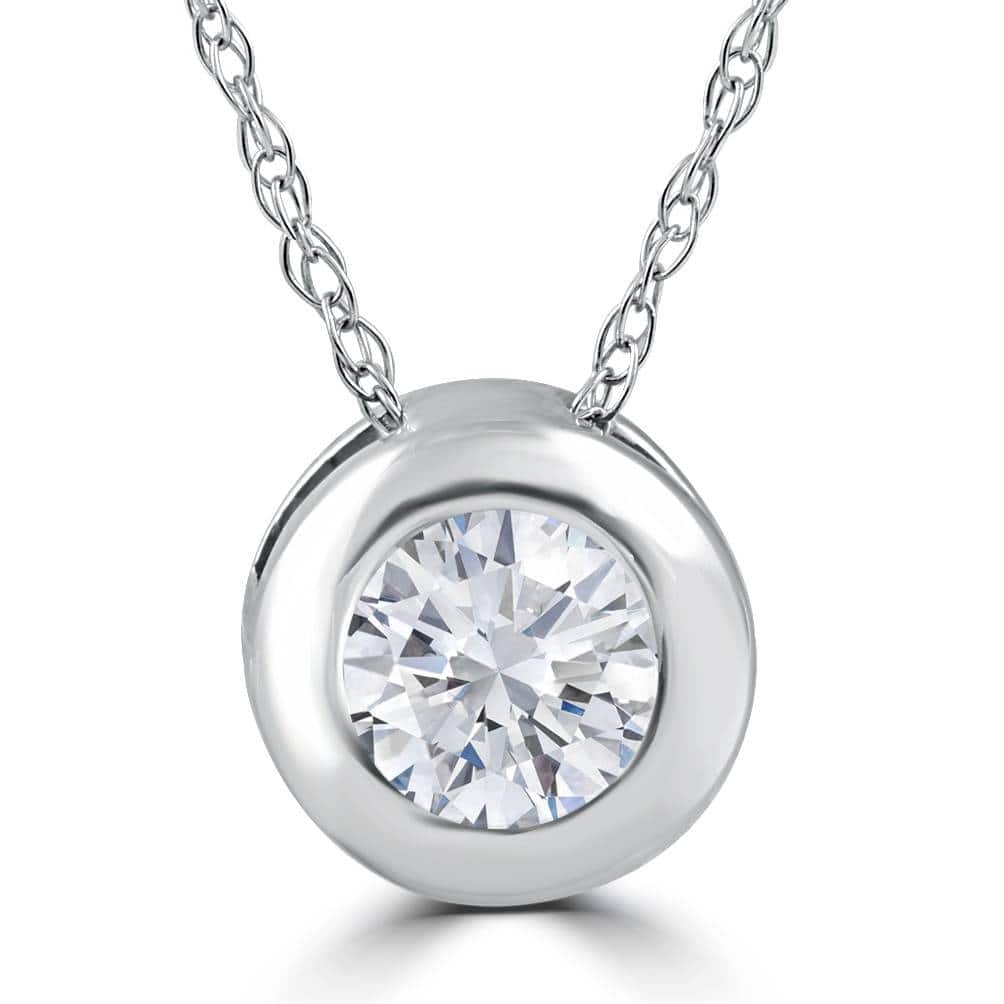 1/3ct Round Bezel Solitaire Diamond Pendant Necklace White Gold