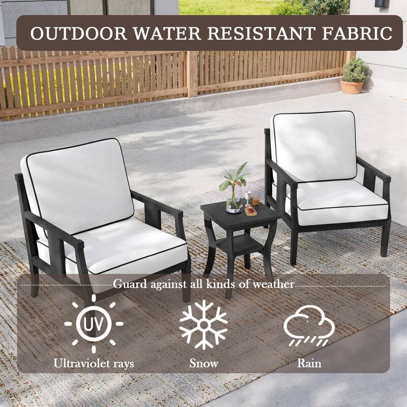 3-Piece Solid Teak Outdoor Patio Furniture Set Armchairs & Storage Table