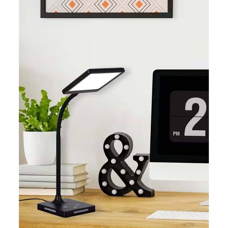 Brilli 21"H Charge Up Circadian LED Desk Lamp (Set of 2), Black Finish with Touch Switch, Night Light on Base