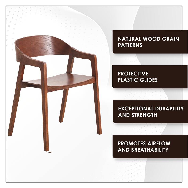 Rivo Modern Accent Dining Chairs with Arms in Oak Wood for Dining Room, Living Room and Kitchen