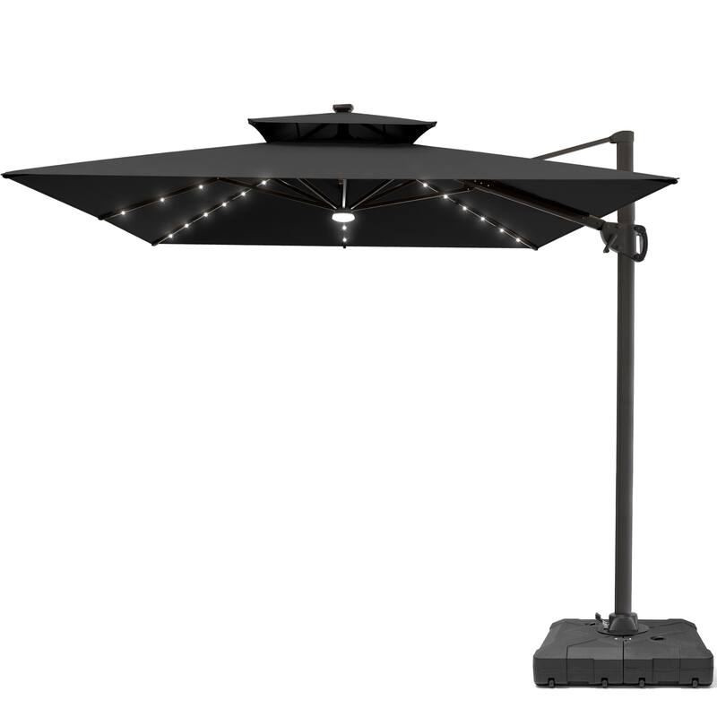 VredHom 9 x 11ft Outdoor Rectangular Dual Top Cantilever Patio Umbrella LED Light