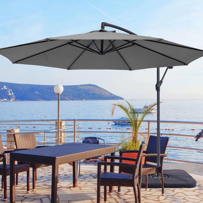 LIVOOSUN 10ft Patio Offset Umbrellas,Hanging Market Patio Umbrella - Grey