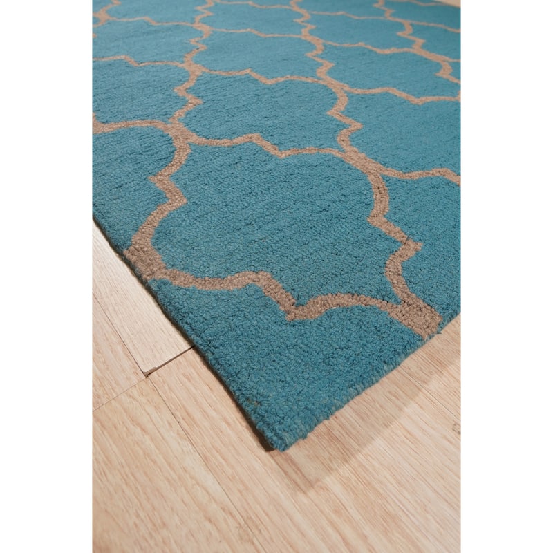 Light Blue Traditional Trellis Geometric Moroccan Area Rug - 5' x 7'