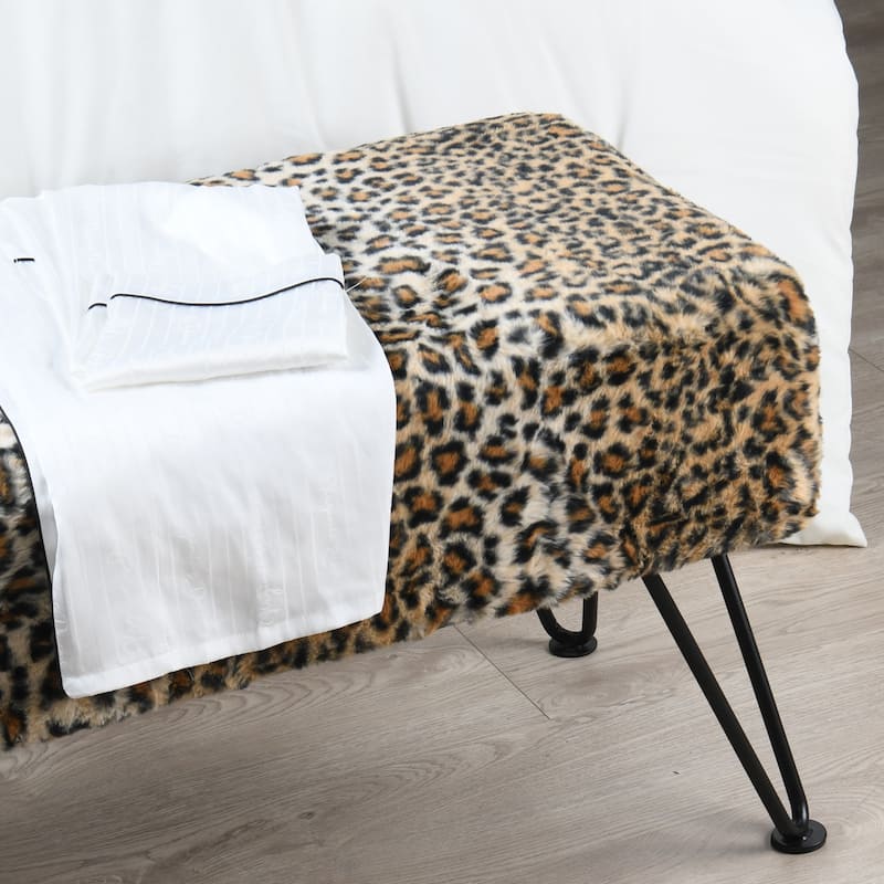 Home Soft Things Animal Pattern Ottoman Bench with Black Metal Legs