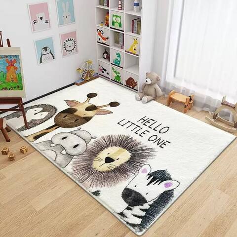 Hello Little One Safari Animal Kids Room Rug - Beige
