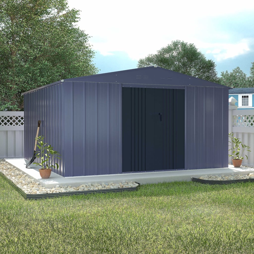 VEIKOUS Outdoor Galvanized Steel Storage Shed with Lockable Door and Air Vents