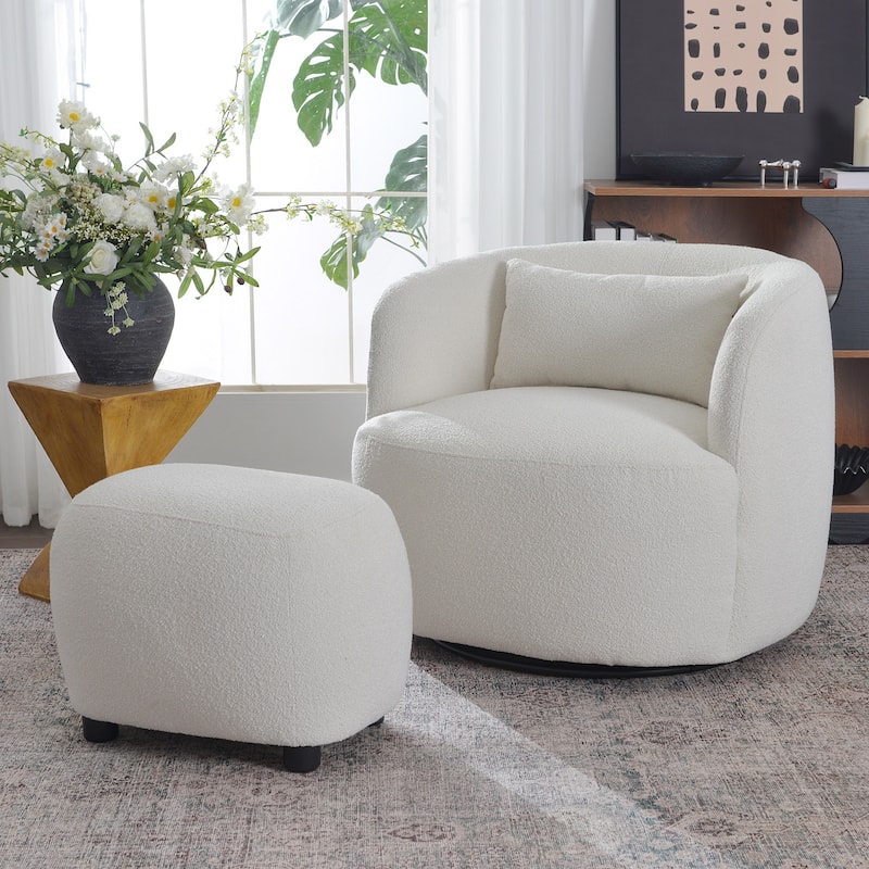 KINWELL 34" Poly Blend Boucle Fabric Upholstered Swivel Armchair