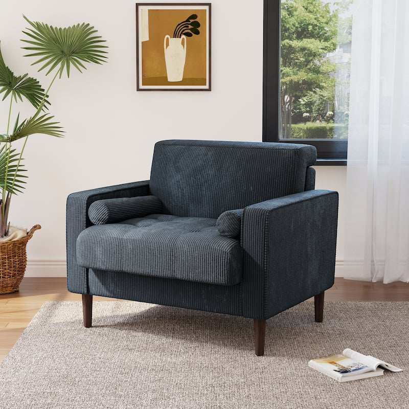 Modern Upholstered Corduroy Accent Chair With Arms Pillows